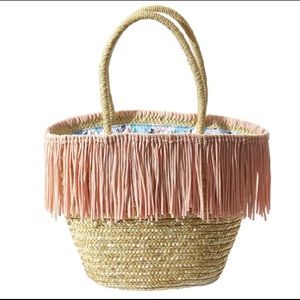 Maya Pink Fringe Wicker Bag